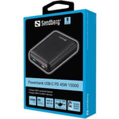 Sandberg Powerbank 15000mAh, USB-C PD 45W, čierna
