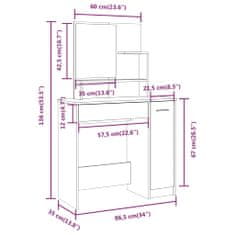 Vidaxl Toaletný stolík so zrkadlom lesklý biely 86,5x35x136 cm