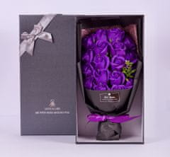 Medvídárek fialový puget z mydlových ruží v darčekovom boxe