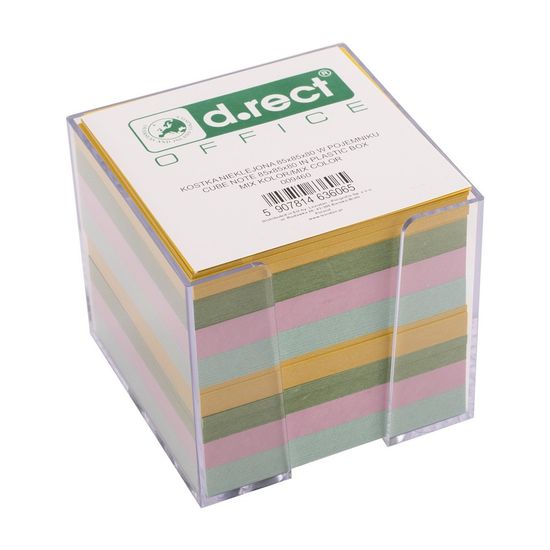 D.RECT Bloček kocka nelepená mix farieb v čírej krabičke 85x85x80mm