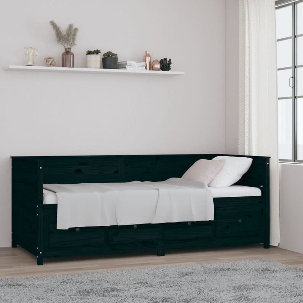 Vidaxl Denná posteľ čierna 90x200 cm borovicový masív