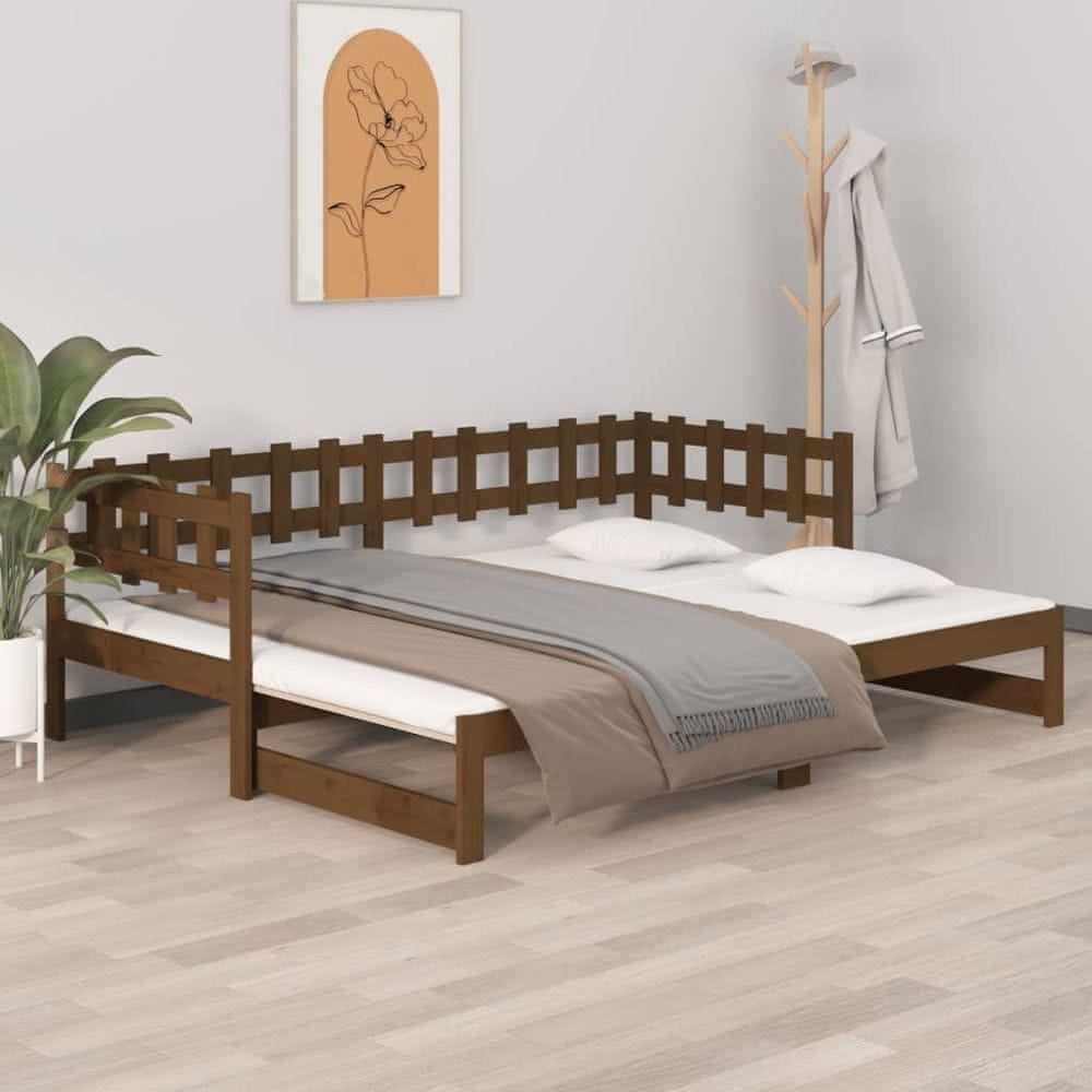 Vidaxl Rozkladacia denná posteľ hnedá 2x(80x200) cm borovicový masív