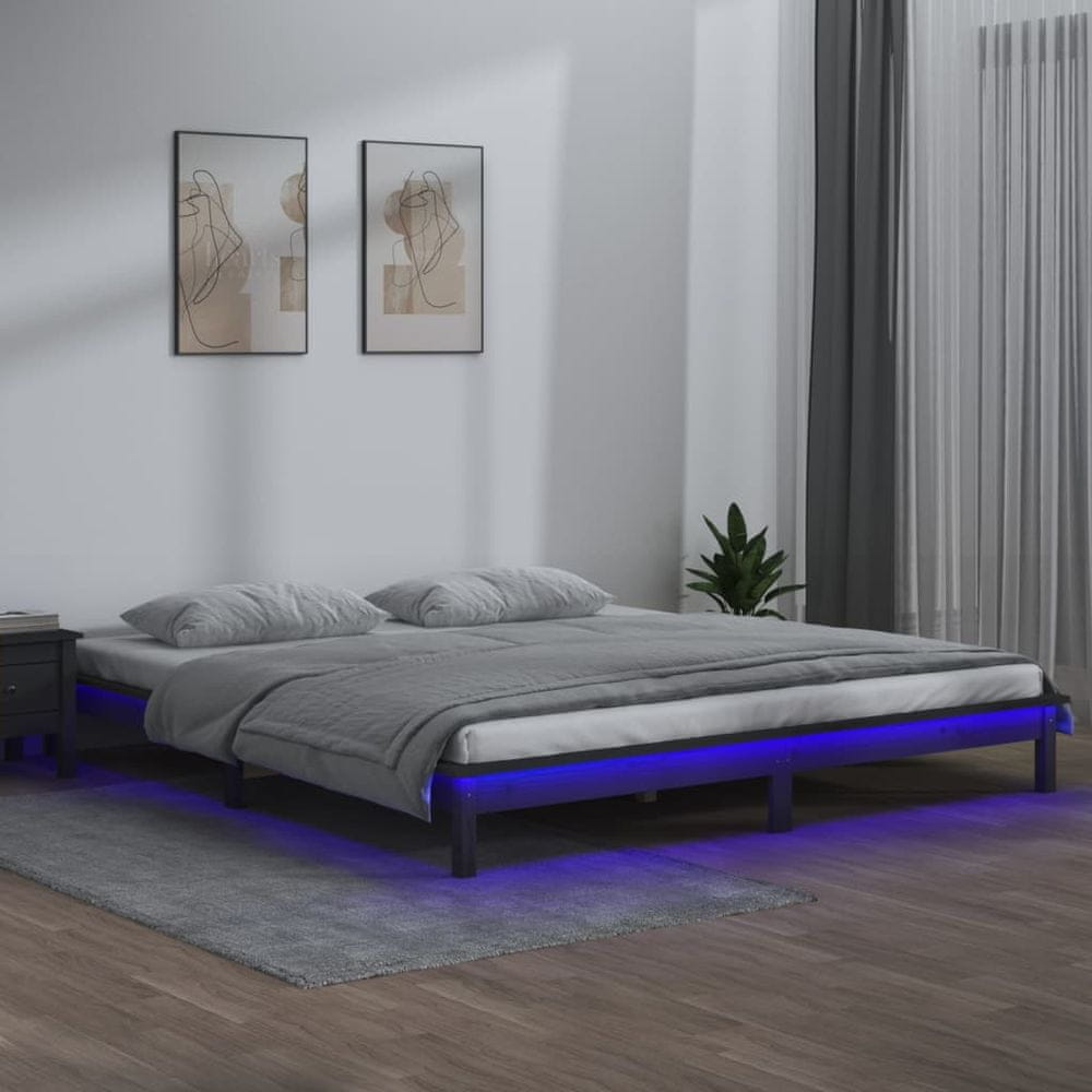 Vidaxl Posteľný rám s LED sivý 200x200 cm masívne drevo