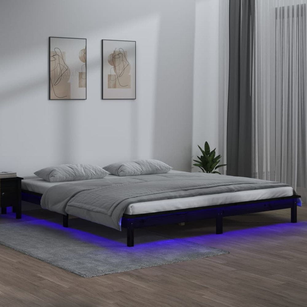 Vidaxl Rám postele s LED čierny 200x200 cm masívne drevo