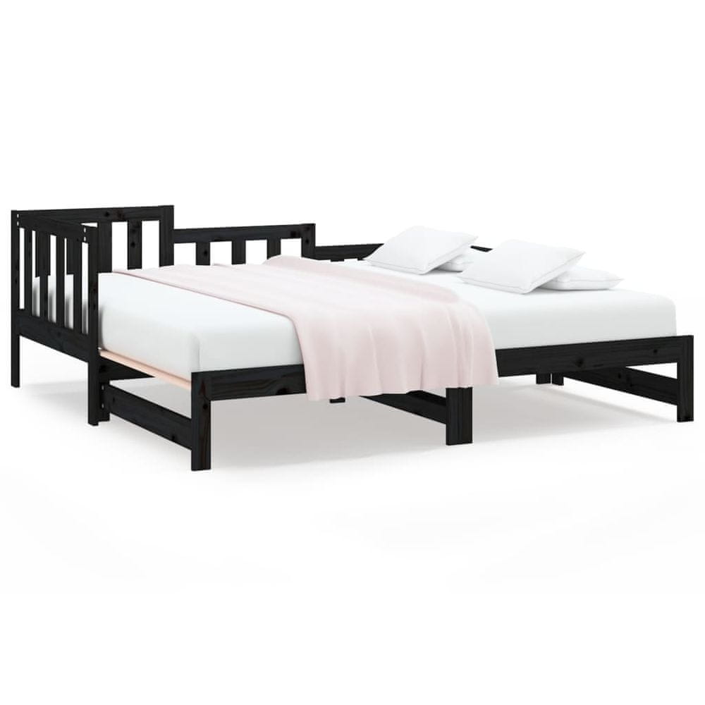 Vidaxl Rozkladacia denná posteľ čierna 2x(90x200) cm borovicový masív