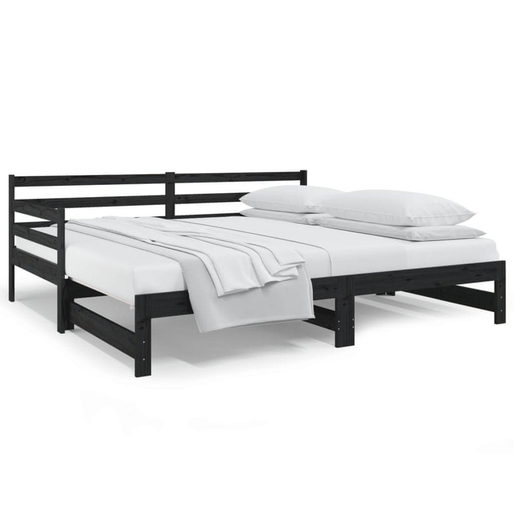 Vidaxl Rozkladacia denná posteľ čierna 2x(80x200) cm borovicový masív