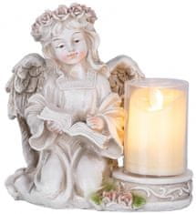 MAGIC HOME Anjel s knihou a sviečkou, LED, polyresin, na hrob