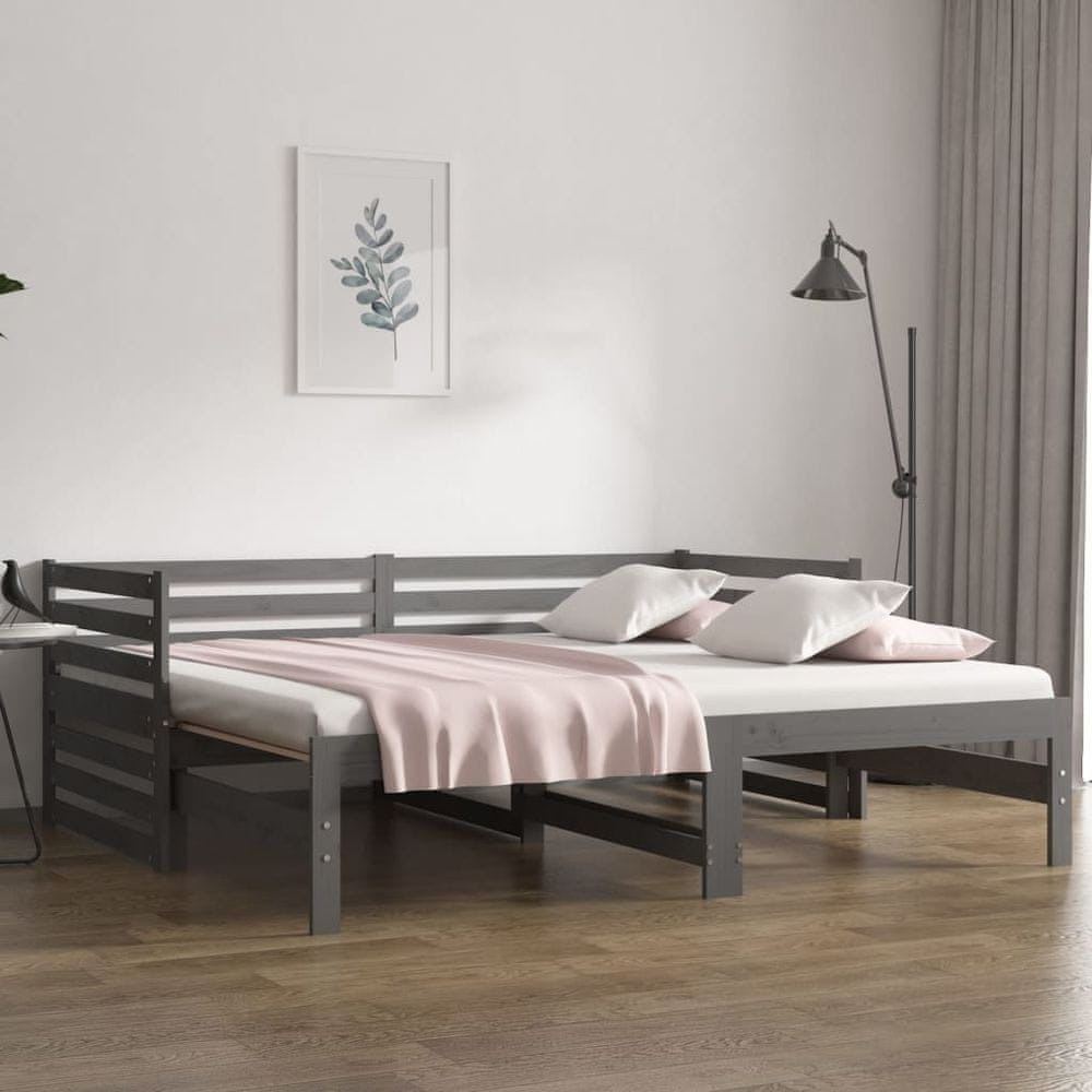 Petromila vidaXL Rozkladacia denná posteľ sivá 2x(80x200) cm borovicový masív