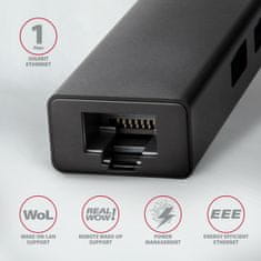 HMC-GL3A, USB 3.2 Gen 1 húb, porty 3x USB-A + Gigabit Ethernet, kovový, kábel USB-C 20cm