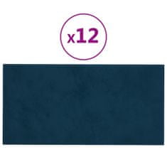 Vidaxl Nástenné panely 12 ks modré 30x15 cm zamat 0,54 m²