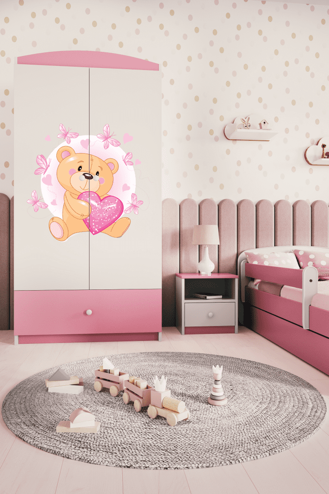 Kocot kids Detská skriňa Babydreams 90 cm medvedík s motýlikmi ružová