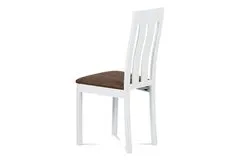 Autronic Drevená jedálenská stolička Jídelní židle, masiv buk, barva bílá, látkový hnědý potah (BC-2602 WT)
