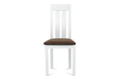 Autronic Drevená jedálenská stolička Jídelní židle, masiv buk, barva bílá, látkový hnědý potah (BC-2602 WT)