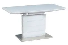 Autronic Moderný jedálenský stôl Rozkládací jídelní stůl 140+40x80x76 cm, bílé sklo, bílý vysoký lesk, broušený nerez (HT-440 WT) (3xKarton)