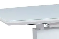 Autronic Moderný jedálenský stôl Rozkládací jídelní stůl 140+40x80x76 cm, bílé sklo, bílý vysoký lesk, broušený nerez (HT-440 WT) (3xKarton)