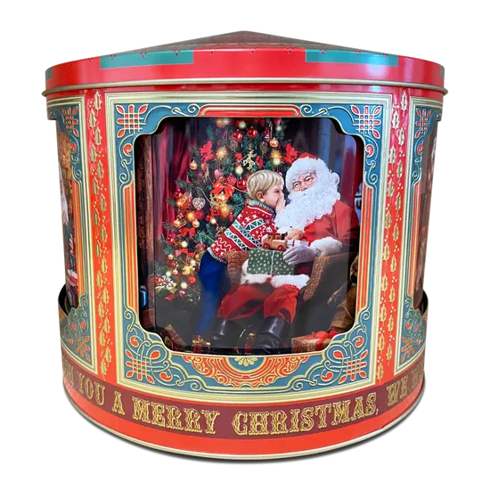 Dům Vánoc Veľká plechová dóza s hracou skrinkou Santa
