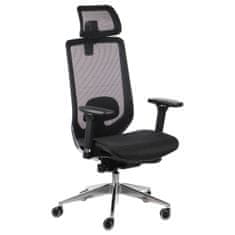 STEMA Ergonomická otočná kancelárska stolička DITTER, nastaviteľné podrúčky, bedrová opierka a hlavová opierka, hliníková základňa, čierna
