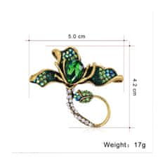 eCa  BZ83 Elegantná brošňa s kryštálmi - zelený kvet