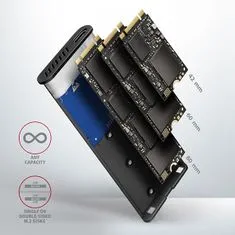 AXAGON EEM2-SB2, USB-C 3.2 Gen 2 - M.2 NVMe & SATA SSD kovový RAW box, bezskrutkový, čierny