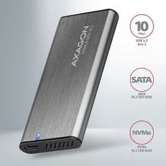 AXAGON EEM2-SB2, USB-C 3.2 Gen 2 - M.2 NVMe & SATA SSD kovový RAW box, bezskrutkový, čierny