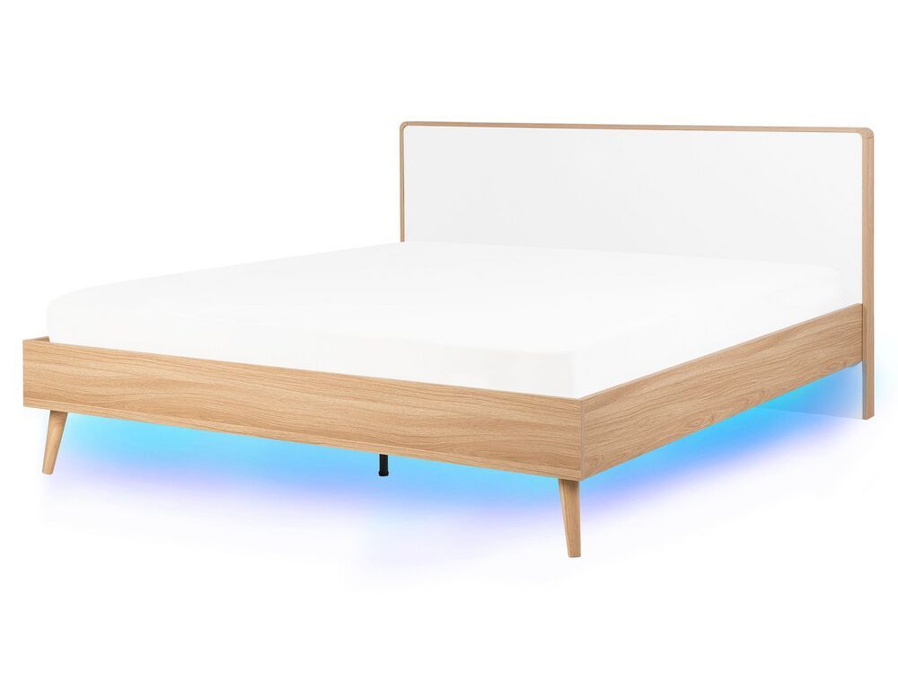 Beliani Drevená posteľ LED svetlohnedá 160 x 200 cm SERRIS