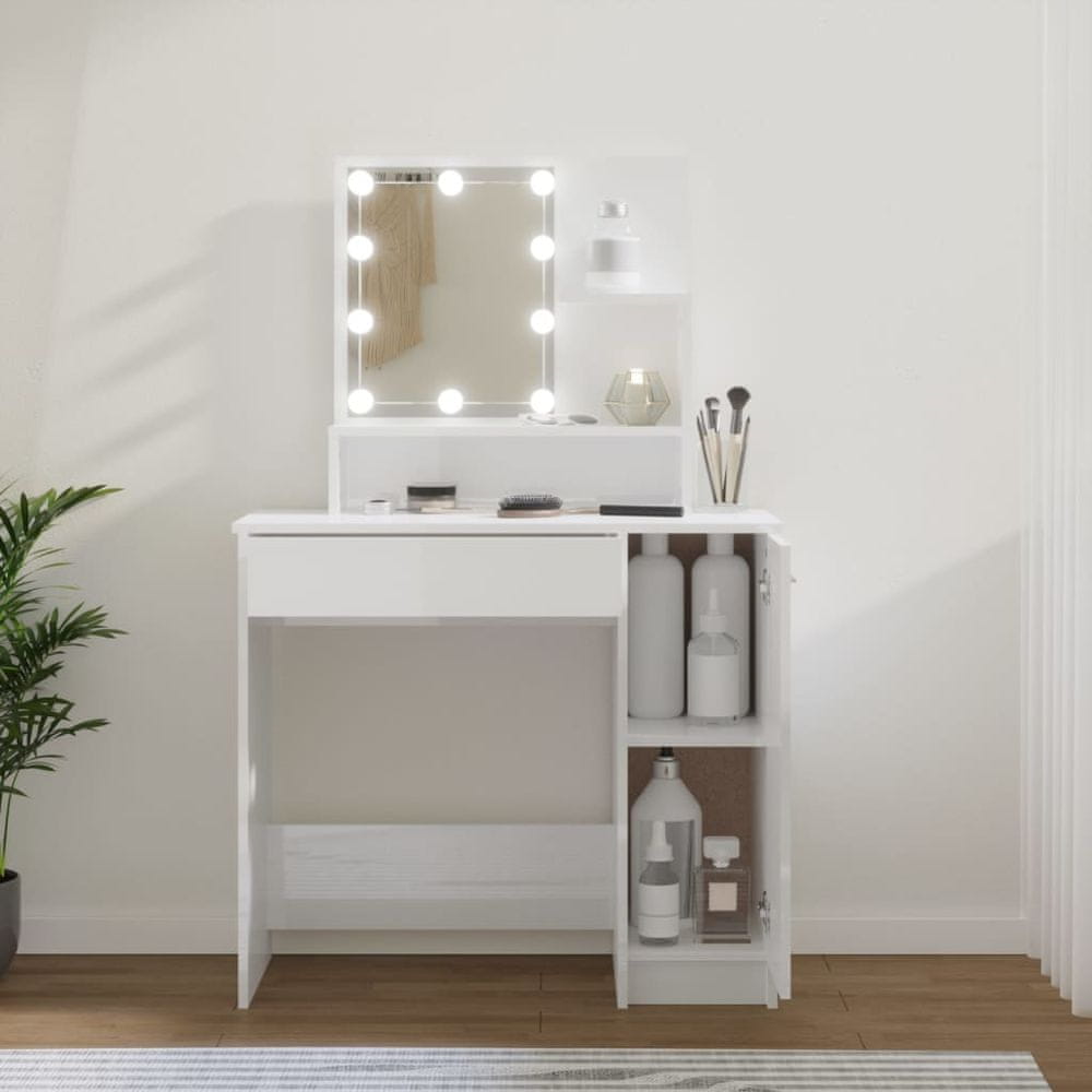 Vidaxl Toaletný stolík s LED lesklý biely 86,5x35x136 cm