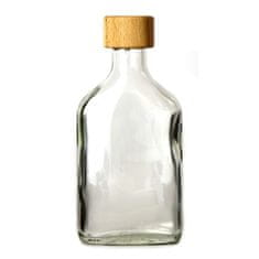 Fľaša sklo 200ml PLACKA FLASK číra s dreveným viečkom