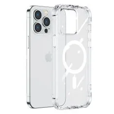 shumee Magnetický obal na iPhone 14 Pro, pancierový kryt s háčikmi a priehľadný stojan