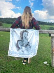VegaLM Hodvábna šatka Kôň - modrá farba, 90 x 90cm, Ručná výroba na Slovensku