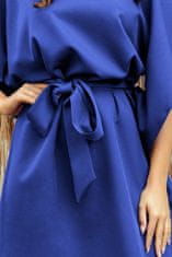 Numoco Dámske šaty s motýľmi a viazaním v páse Sofia kráľovsky modrá 2XL/3XL
