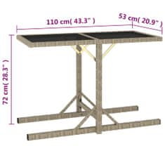 Vidaxl Záhradný stôl, béžový 110x53x72 cm, sklo a polyratan