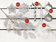 LAALU Sada vianočných ozdôb 144 ks v luxusnom boxe CUKROVÁ palička na vianočné stromčeky 240-270 cm
