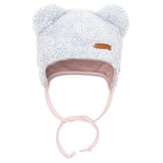 NEW BABY Zimná dojčenská čiapočka so šatkou na krk Teddy bear šedo ružová - 62 (3-6m)
