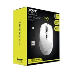 Port Designs PORT CONNECT SILENT, bezdrôtová myš, USB-A/USB-C dongle, 2,4 Ghz, 1600DPI, biela