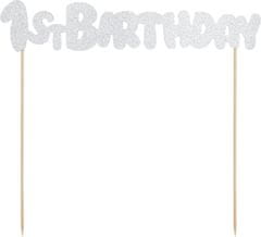 PartyDeco zapichovacia dekorácia na tortu strieborná 1st Birthday KPT33-018B