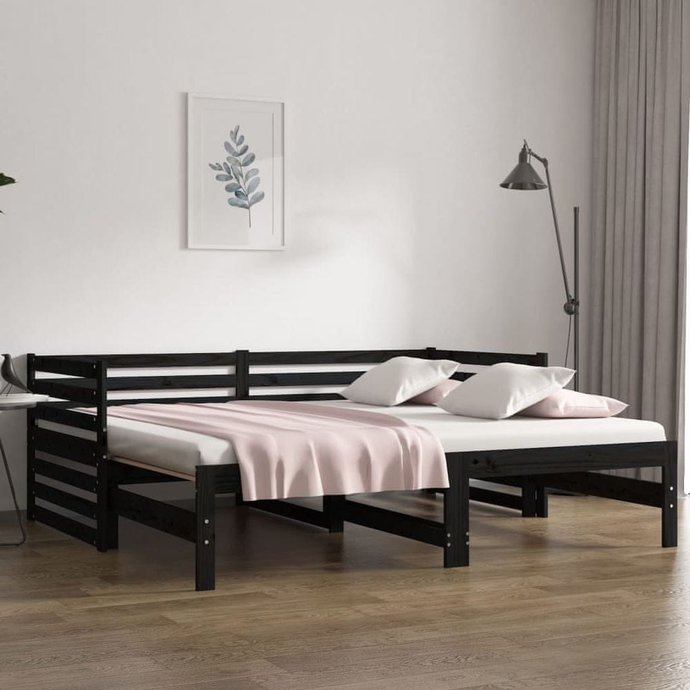 Petromila vidaXL Rozkladacia denná posteľ čierna 2x(80x200) cm borovicový masív
