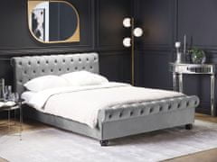 Beliani Čalúnená manželská posteľ Chesterfield 160 x 200 cm svetlosivá AVALLON