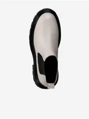 Tamaris Čierno-krémové kožené členkové topánky na podpätku Tamaris 37