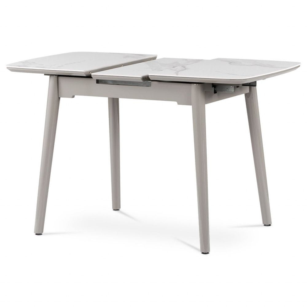 eoshop Jedálenský stôl 90+25x70 cm, keramická doska biely mramor, masív, šedý vysoký lesk HT-400M WT