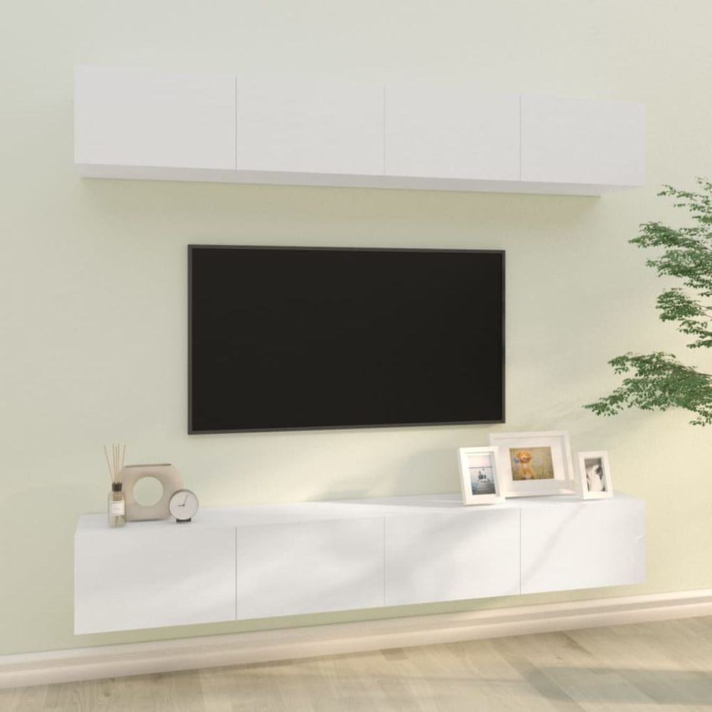 Vidaxl Nástenné TV skrinky 4 ks lesklé biele 100x30x30 cm