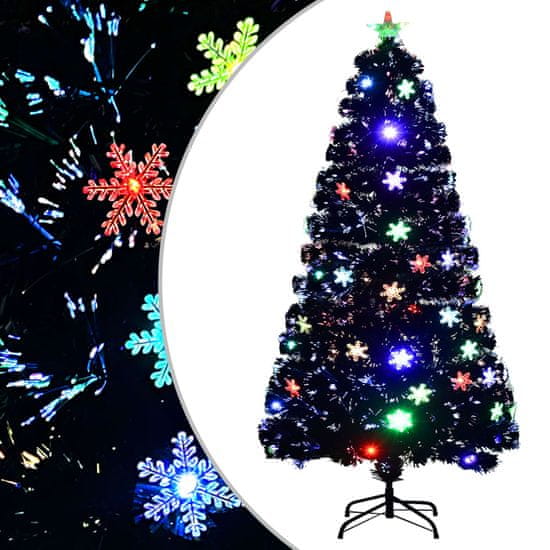 Vidaxl Vianočný stromček s LED vločkami čierny 120 cm optické vlákno