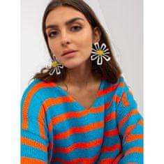 Och Bella Dámsky sveter s výstrihom do V oversize OCH BELLA modro-oranžový TW-SW-BI-M59.25_390069 Univerzálne