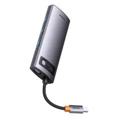 BASEUS Metal Gleam USB-C HUB adaptér 3x USB 3.2 / 2x HDMI 4K, šedý
