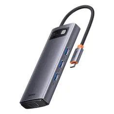 BASEUS Metal Gleam USB-C HUB adaptér HDMI / 3x USB 3.2 / VGA, šedý