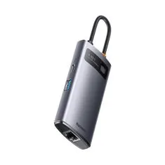 BASEUS Metal Gleam USB-C HUB adaptér 3x USB 3.2 / RJ45, šedý