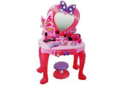 Lean-toys Kozmetická súprava Detská dievčenská toaletná súprava so zrkadlom Zvuky Svetlá Stolička