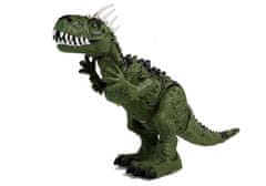 Zelený dinosaurus na batérie sa pohybuje so zvukovým projektorom