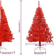 Vidaxl Umelý vianočný polovičný stromček a podstavec červený 120cm PVC