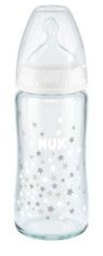 Nuk sklenená dojčenská fľaša First Choice s kontrolou teploty 240 ml, 0-6m - ružová