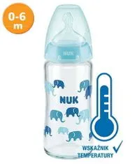 Nuk sklenená dojčenská fľaša First Choice s kontrolou teploty 240 ml, 0-6m - ružová